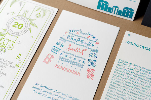 Grafikdesign für die Tourismus Zentrale Saarland. Weihnachtskarte, gedruckt an der Korrex Stuttgart