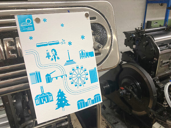 Grafikdesign für die Tourismus Zentrale Saarland. Weihnachtskarte, gedruckt am Heidelberger Tiegel